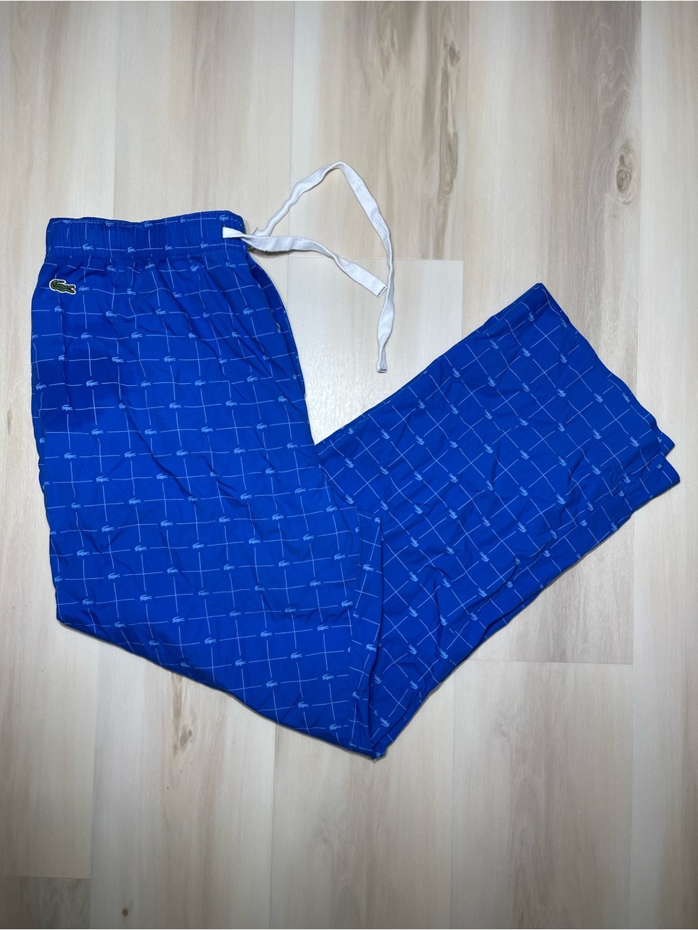 Lacoste AOP Gator Men’s Sz XL Pajama 100% Cotton Bottom Royal Blue Checkered